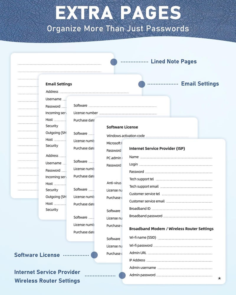 WEMATE Password Book with Alphabetical Tabs, Spiral Password Keeper Book for Seniors, Internet Password Notebook Password Journal Logbook Log in Detail, Small – 4.7''x 6'' (Navy Blue) - Image 3